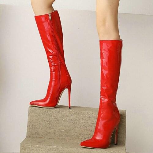 Black Sexy Knee High Boots with Zipper Pointed Toe 12.5CM Stiletto High Heel Womens Boots for Autumn Winter Ladies Boots Shoes