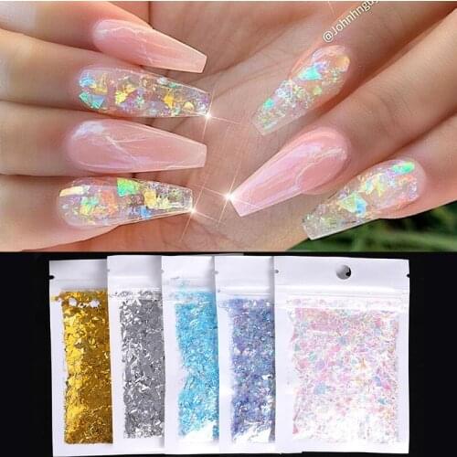 10g Holographics Irregular Candy Glass Paper Flakies Sequins Colorful Quadrangle Nail Power Paillette Nail Art Decoration Design