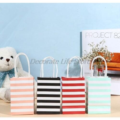 10Pcs Paper Stripe Gift Bag Packaging Candy Cookie Present Packing Gift Bag Wedding Party Goodie Bags For Sweets