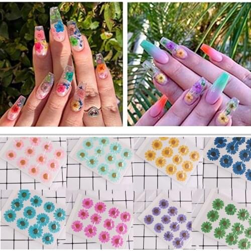 12pcs/lot 3D Nail Art Dried Flowers Acrylic UV Gel Nails Tips Salon Manicure Decoration Natural Real Dry Flower Nail Stickers