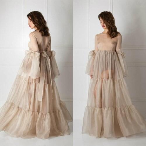2020 Illusion Puffy Long Sleeves Bathrobe with Belt Ruffles Floor Length Sleepwear Nightgowns Custom Made