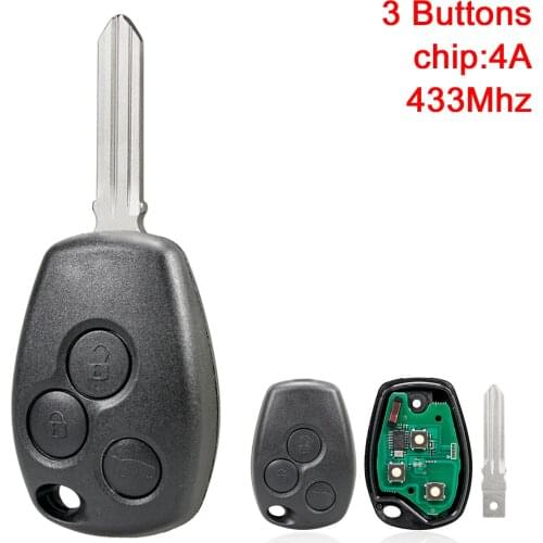 3 Buttons 433MHz Keyless Smart Remote Car Key Fob with 4A Chip Fit for Renault Trafic Twingo Symbol 2012 - 2016
