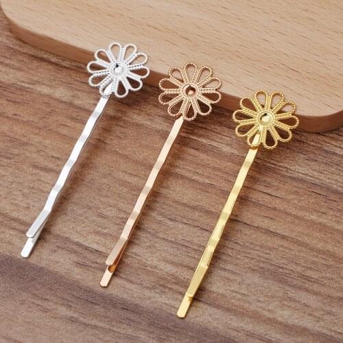 30 PCS 15mm Filigree Flowers Barrettes DIY Hair Clips Metal Copper Material Hairpin Base Setting Hair Accessories For Women