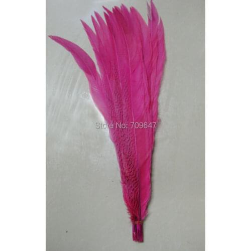 50pcs/lot!24-26inches 60-65cm Long Rose Red/Hot Pink/Fuchsia Silver Pheasant Tail Feathers for Showgirl Costume AA Quality