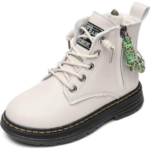 Autumn Winter Fashion Children Martin Boots High Quality Kids Leather Shoes New Boys Girls Plush Ankle Snow Boots