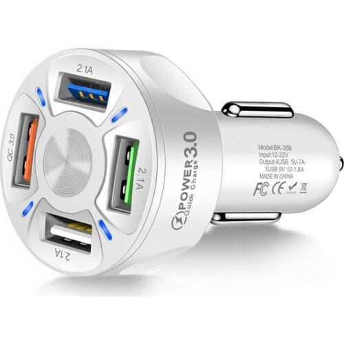 Fast Charge 7A 4USBQC3.0 Car Charger 4 Port LED Light Mobile Phone Compatible Car Phone Charger Car Charger Adapter USB