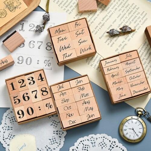 Vintage Week abbreviation month digital stamp DIY wooden rubber stamps for scrapbooking stationery scrapbooking standard stamp