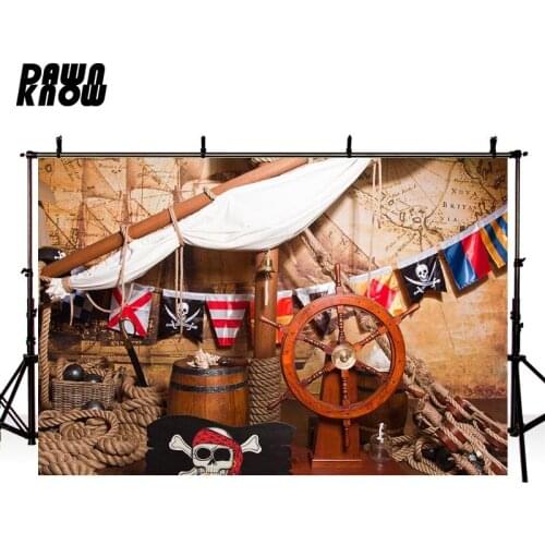 DAWNKNOW Cartoon Pirate Photography Background Baby Newborn Photocall Flag Photographic Backdrop Photo Studio Children lv2625