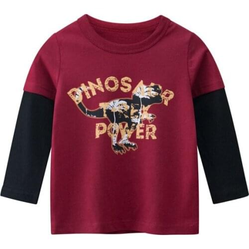 Baby Clothes Children Boys Girls Cotton Red dino Long Sleeve T-shirt boy girl Tops Autumn Spring Kids Tee For 2-9Years