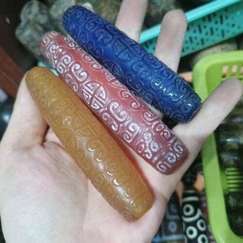 Long Classic antiquit Extension100MM red yellow blue colors agate DZI auspicious cloud pattern meaning good Lucky happiness