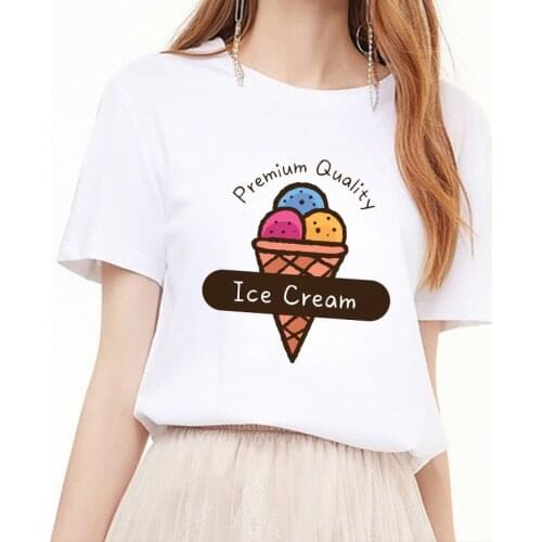 Kawaii Funny Ice Cream Print Tops Woman Clothes Streetwear Casual Loose Femme T-shirts 2021 New Summer Short Sleeve Tees Fashion