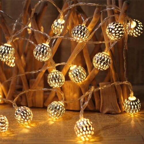 Battery Operated String Lights Iron Hollow Ball Fairy Lights 2.5M 20 LED for Garden Christmas Wedding Party Holiday Decoration