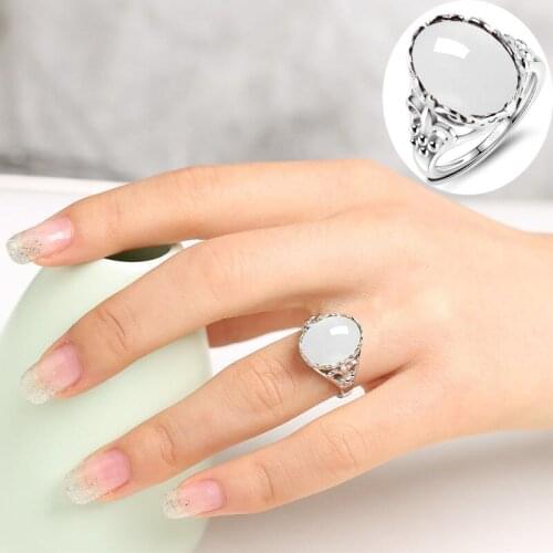 S925 white copper gemstone ring for women and Tian Yu old material ring for women