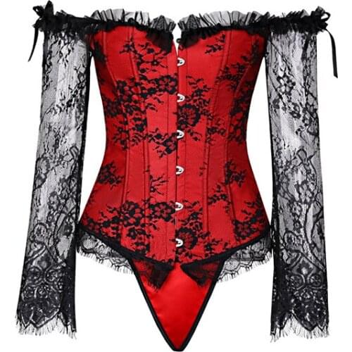 High Quality Women Black Red Lace Sexy Steampunk Corset Underbust Body Shaper Bustier Plus Size S-6XL корсет