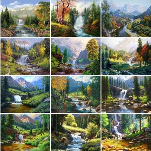 MomoArt New Arrival 5D DIY Diamond Painting Waterfall Full Square Round Diamond Embroidery Spring Landscape Wall Art Decorations