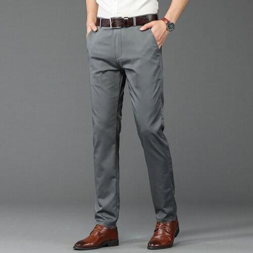 2021 Mens Spring Autumn Fashion Business Casual Long Pants Suit Pants Male Elastic Straight Formal Trousers Plus Big Size 28-38