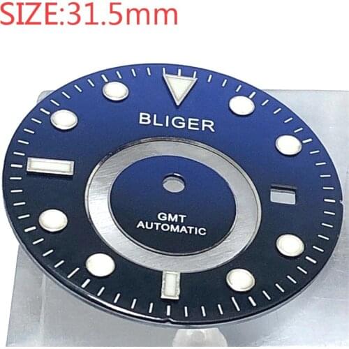 BLIGER 31.5mm mens watch dial is suitable for Miyota-DG-2813-3804 case automatic movement dials Drak blue