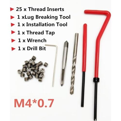 M4*0.7 25pcs Car Pro Coil Drill Tool Metric Thread Repair Insert Kit for Helicoil Car Repair Tools Coarse Crowbar