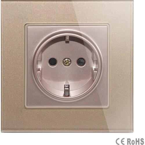 Free shipping EU Standard Power Socket AC 110~250V 16A Wall Socket, Golden Color tempered Crystal Glass Panel,Original Sale