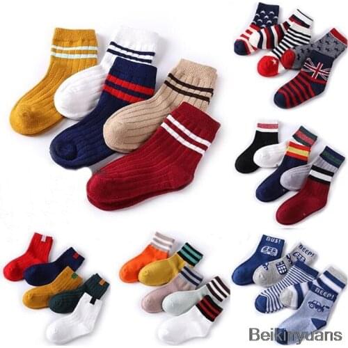 1 piece/5 pair autumn winter spring childrens cotton socks student socks floor socks short boys and girls multi-color