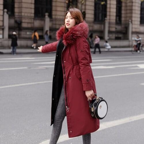 2021 new fashion trend Slim Korean version of the big fur collar mid-length thick warm cotton jacket