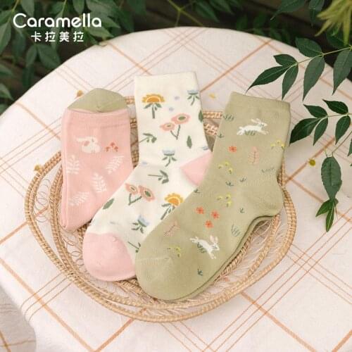 2020 Caramella New Pattern Women Socks 3pairs/lot Winter Autumn Cotton Socks Funny Cartoon Rabbit Socks Colorful Girl Cute Socks