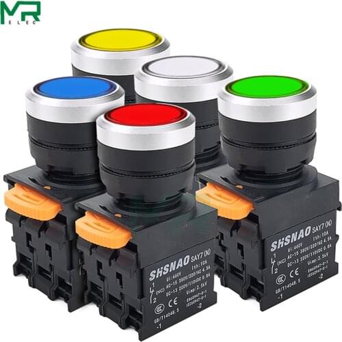 NEW SAY7 2 position 1NO /1NC with LED Indicator light 24V 220V Self reset 22mm Push Button Switch series High quality switch