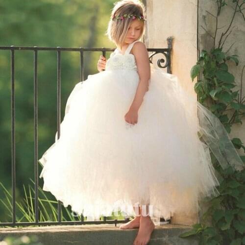 Girls white Flowers Wedding Tutu Dress princess party Children 20121 Handmade Tulle Costume Kids Formal Ball Gown Birthday Cloth
