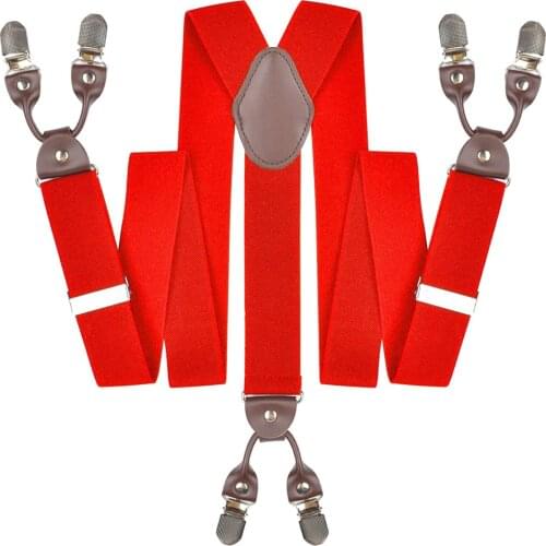 Leather Suspenders Women Men Adult Trouser Braces Straps Belts Adjustable Elastic Y Back 6 Clips Wedding Party Formal Event Red