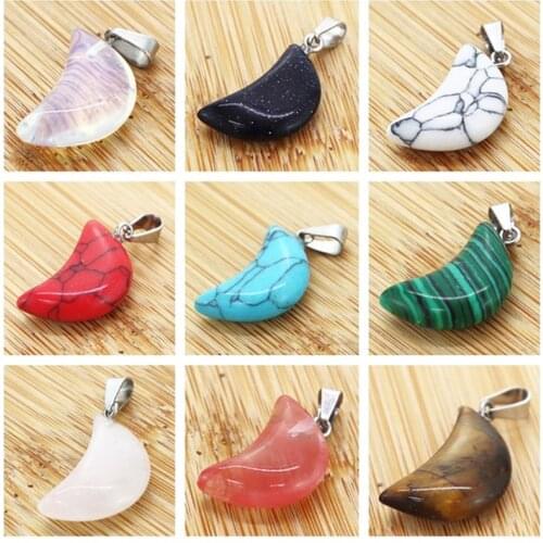 Natural Stone Turquoises Quartz Crystal Opal Charms Moon Shape Pendants For DIY Jewelry Making necklace Accessories 10x19mm