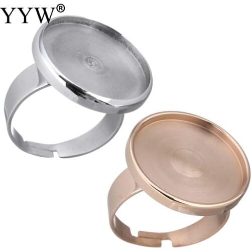 1PC Bezel Ring Base Settings Inner Fit 18mm Cabochon Stainless Steel 20x20x3mm Rose Gold Color Adjustable Ring US Size 7 Jewelry
