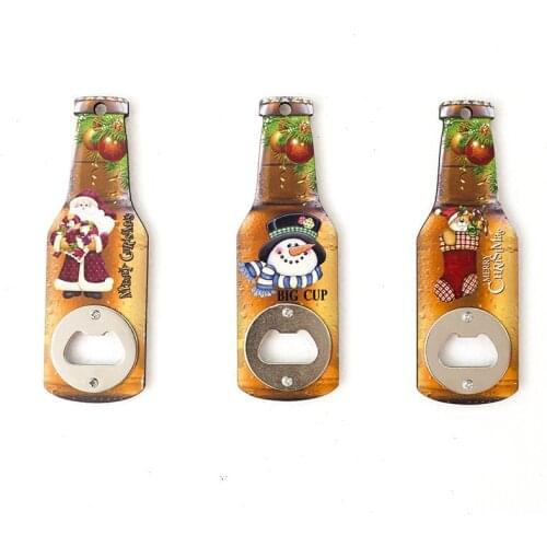 Christmas Decorations for Home Noel Wooden Metal Beer Bottle Opener Navidad 2020 Happy New Year 2021 Printing Crafts Ornaments