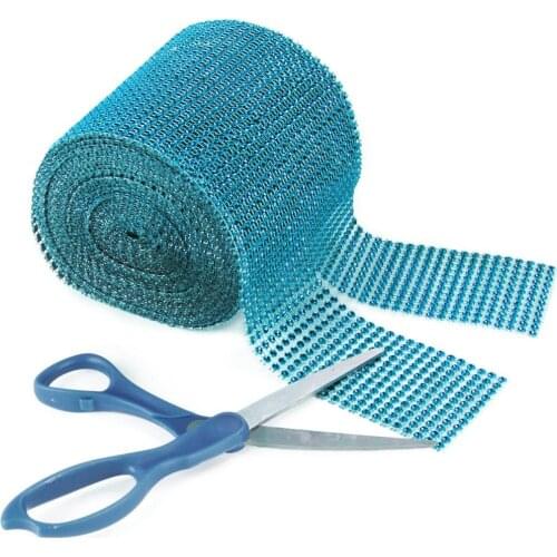 1 Yard Turquoise Rhinestone Diamond Style Decorating Mesh Ribbon Roll (4.75" , 24 Row, 1 Roll)