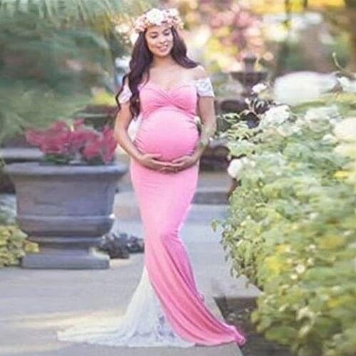 Sexy Long Maternity Photography Prop Dresses Lace Pregnancy Dress Photo Shoot For Pregnant Women Ruffles Maxi Maternity Gown New