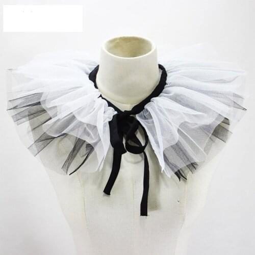 Vintage Black White Ruffles Retro Detachable Fake Ruff Collars Mesh Layers Neck Collar Gothic