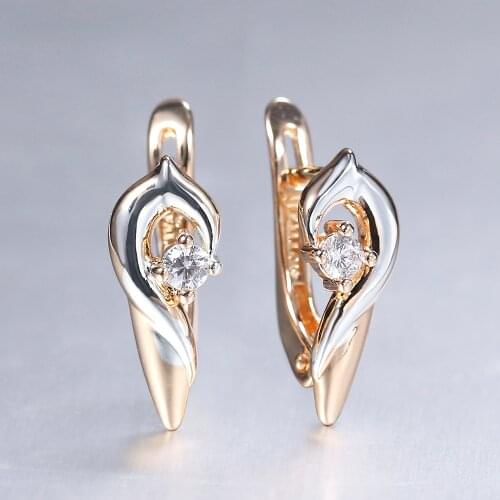 Dangle Earrings for Women Girls CZ Animal Dolphin Shape 585 Rose Mixed White Gold Color Drop Earrings Wedding Jewelry LGE326