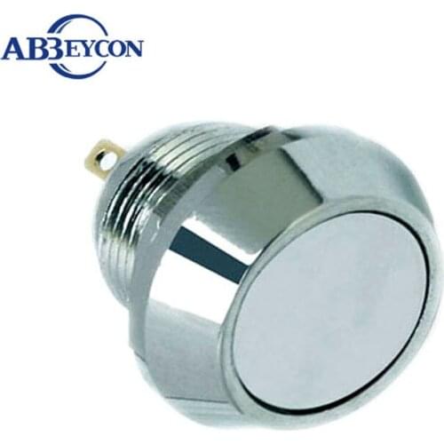 Waterproof Type Flat Round Head Without Lamp Solder 2pin Terminal Momentary Metal 12mm Small Short IP65 IK08 Push Button Switch