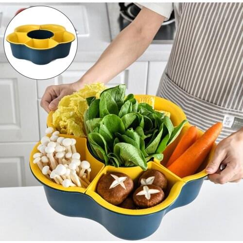 Rotation Drain Basket Strainer Vegetable Draining Storage Tray Multiuse Table Top Kitchen Compartments Holder Plate Container