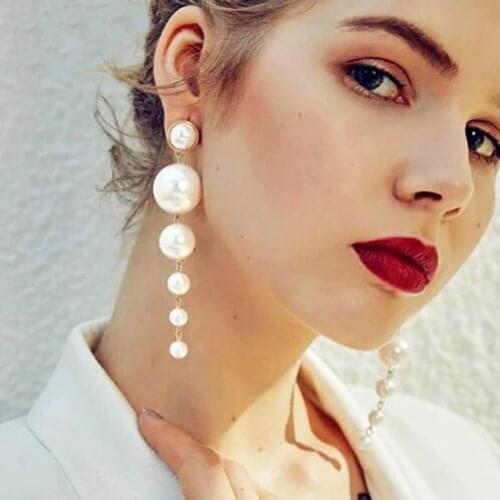 YLWHJJ brand women Elegant Long Drop Pearl Earrings White girls hot fashion jewelry Exaggerated earrings