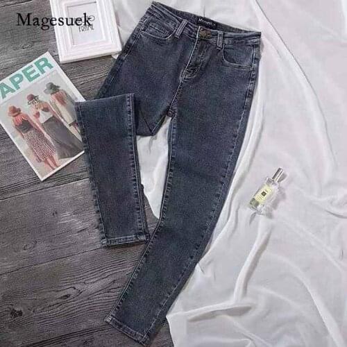 2020 Autumn Woman Denim Trousers Boyfriend Style Vintage High Waist Jeans Skinny Pencil Pants for Woman Blue Jean Female 10837