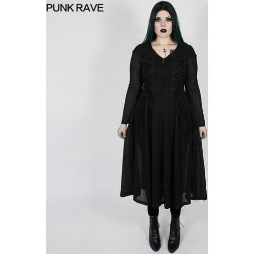PUNK RAVE Plus Size Womens Gothic Dark Velvet Burning Out Irregular Long Coat Slim-fitting Micro Horn Cuffs Club Female Clothes