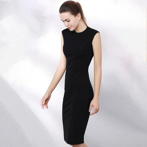 Woman Cotton Soft Dress Short sleeve O-neck Casual Elastic Lady office dress