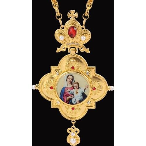 Womens Necklaces Eternity Greek Orthodox Pectoral Cross Virgin Mary Icon Pendant Jewelry Necklace Long Chain Male Jewelry