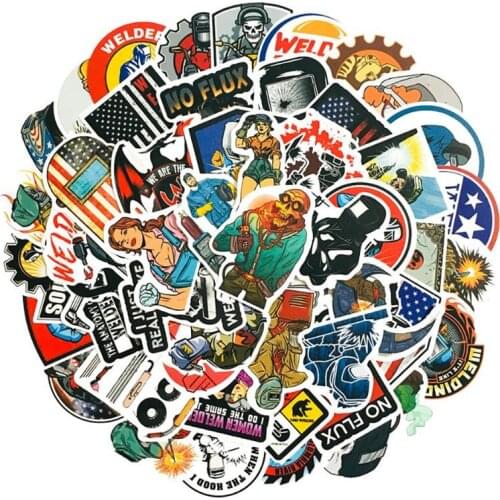 10/30/50PCS Hip Hop Punk Toolbox Car Phone Helmet Skull Welding Construction Hard Hat Wall Sticker Toy Wholesale