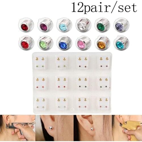 24pcs=12Pairs Surgical Steel Ear Studs Earrings Set Medical Earrings Piercing Tool Kits Women Jewelry Piercing Stud Earring