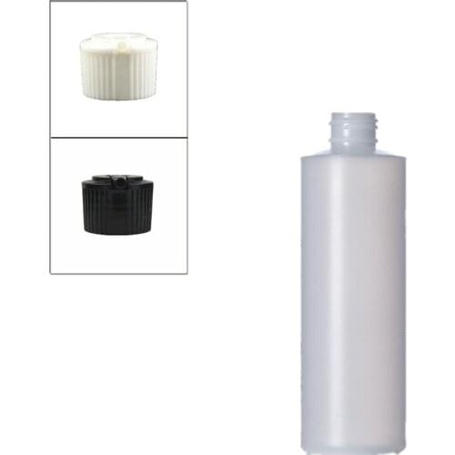 250ml empty plastic soft bottle , natural-colored HDPE cylinder round with black/white spouted cap