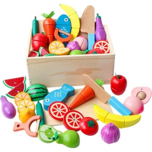 40pcs/set Wooden simulation mini foods kitchen series cut fruits and vegetables dessert childrens educational play house toy