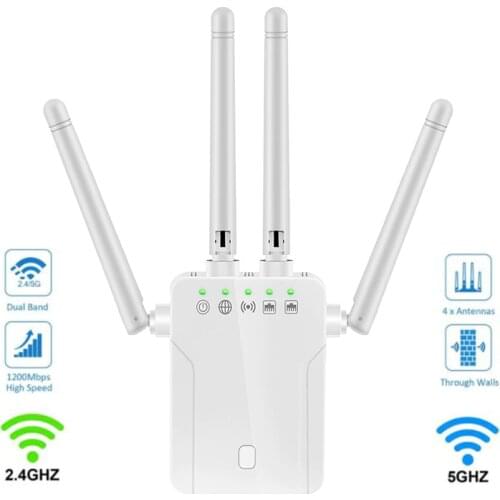 5G WiFi Repeater WiFi Amplifier Signal WiFi Extender Network Wi Fi Booster 1200Mbps 5 Ghz Long Range Wireless Wi-Fi Repeater