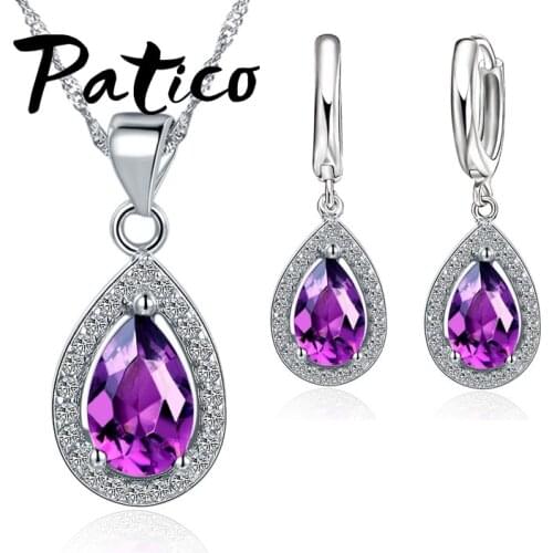 Free Shipping New Cubic Zirconia Jewelry Sets Water Drop Pendants & Necklaces Earring 925 Sterling Silver For Women