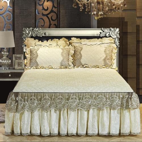 Thicken Quilted Bed Skirt Plush Luxury Bedding Bed Sheet Pillowcases Velvet Warm Soft Bedspread Lace Princess Mattress Cover